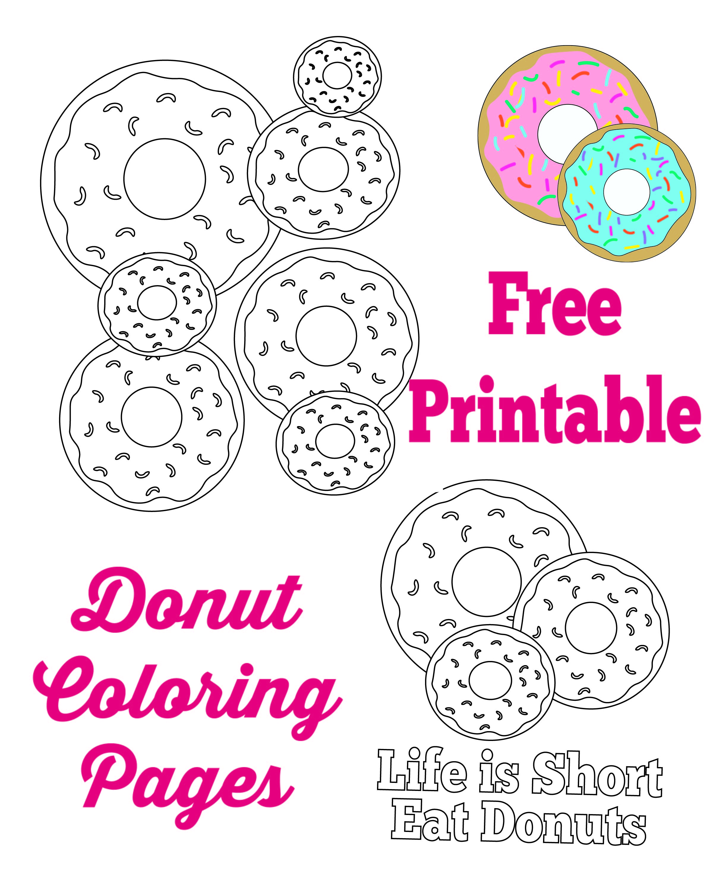 Donut Coloring Pages and Party Sign   Mandy's Party Printables