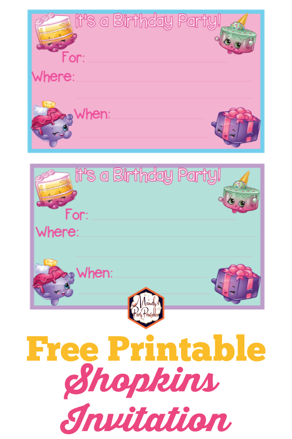 Free printable Shopkins birthday party invitation by Mandy's Party Printables