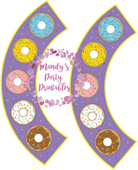 Free Donut Cupcake Wrappers in Purple from Mandy's Party Printables | mandyspartyprintables.com