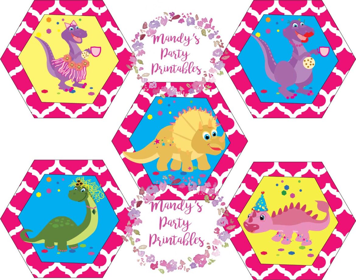 Girly Dinosaur Cupcake Topper from Tea Rex T-Party at Mandy's Party Printables