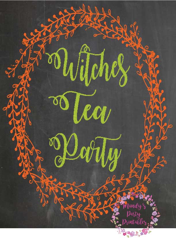 Witches Tea Party Free Printable Sign for Your Halloween Party via Mandy's Party Printables