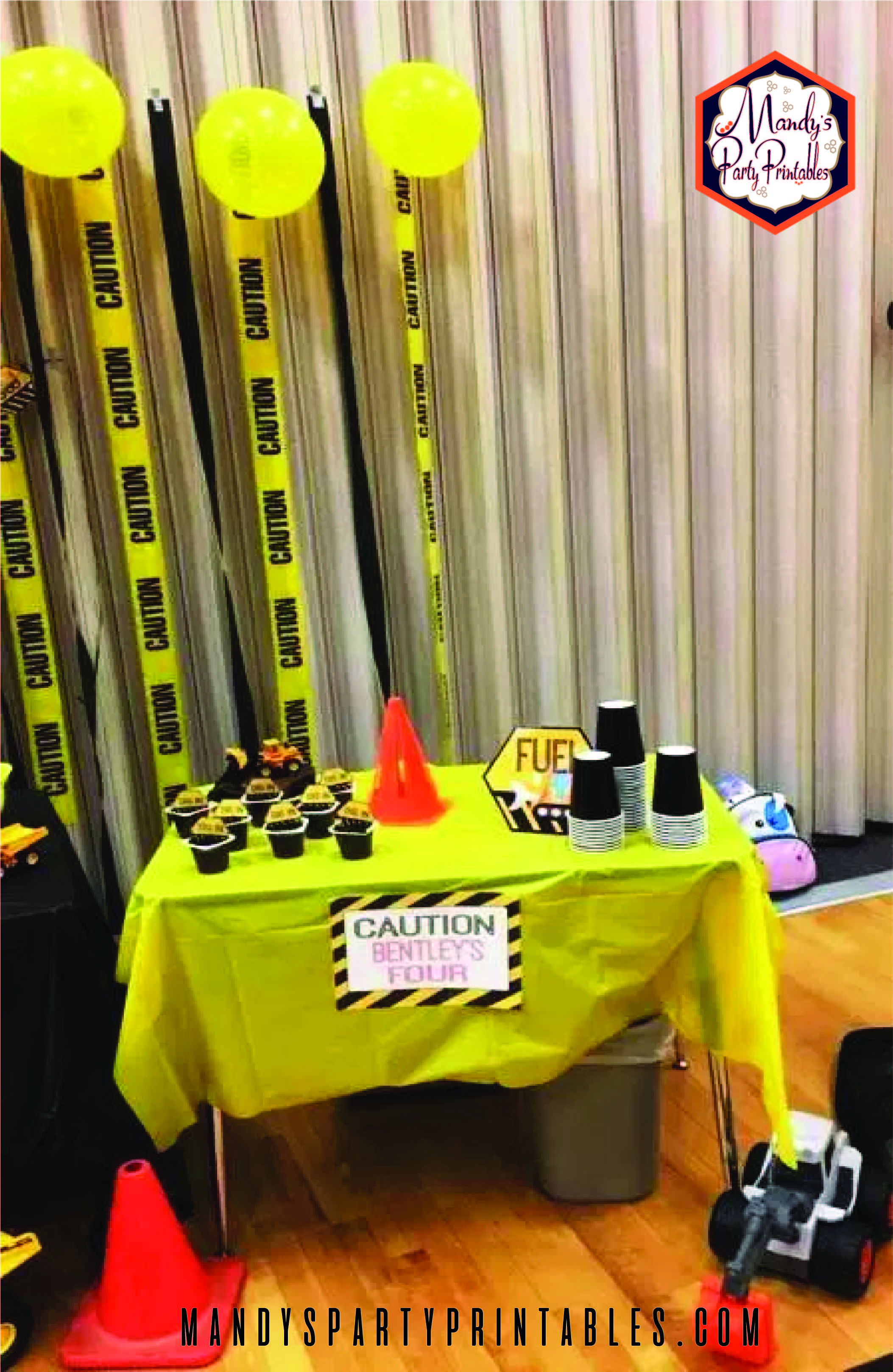 Table with "Fuel" sign and Caution Sign | Mandy's Party Printables