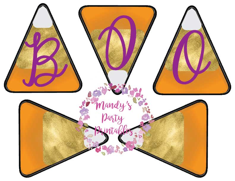 Gold and Orange Candy Corn Banner with BOO! via Mandy's Party Printables