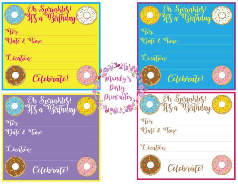 FREE Donut Birthday Invite and Toppers - Mandy's Party Printables