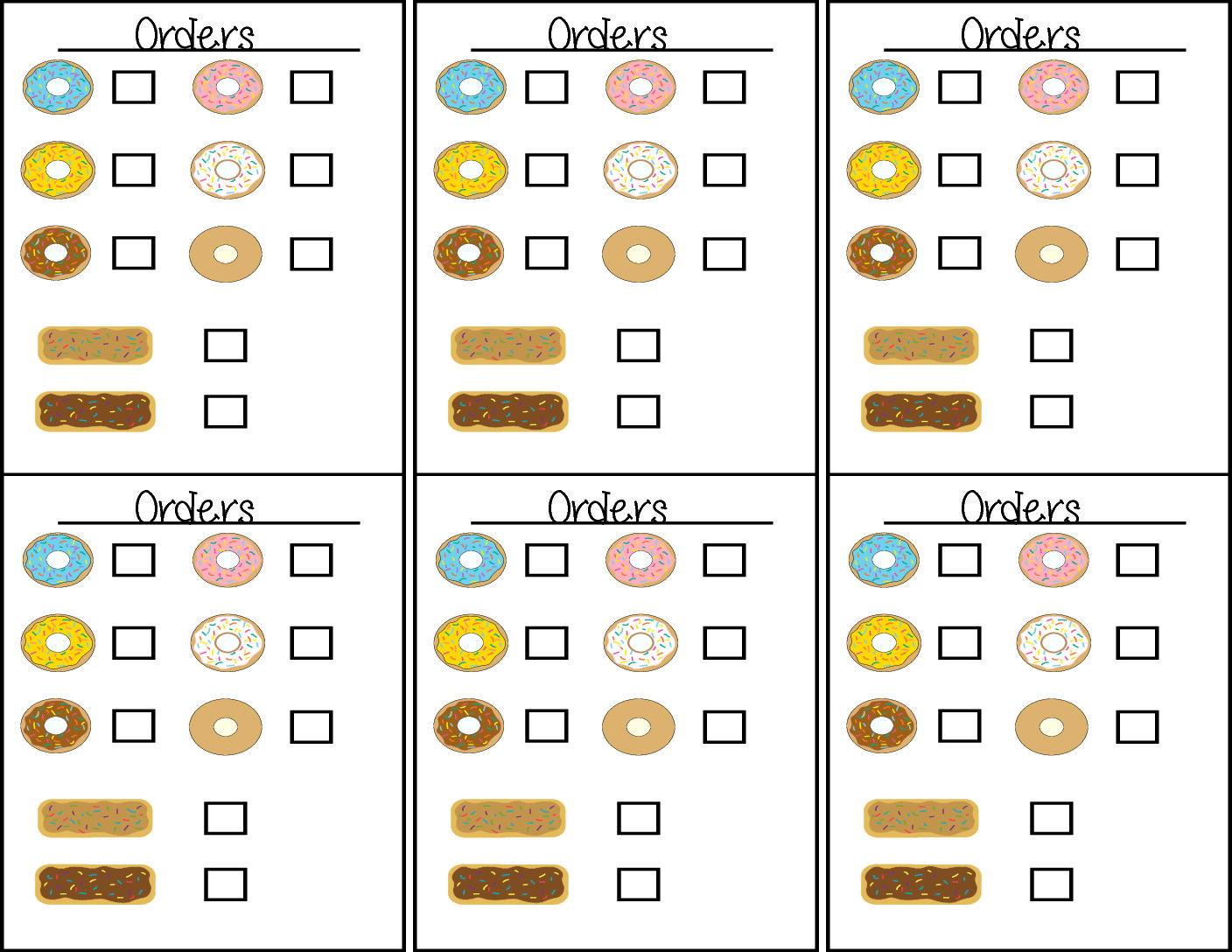 Preschool Dramatic Play Donut Shop Order Forms by Mandy's Party Printables