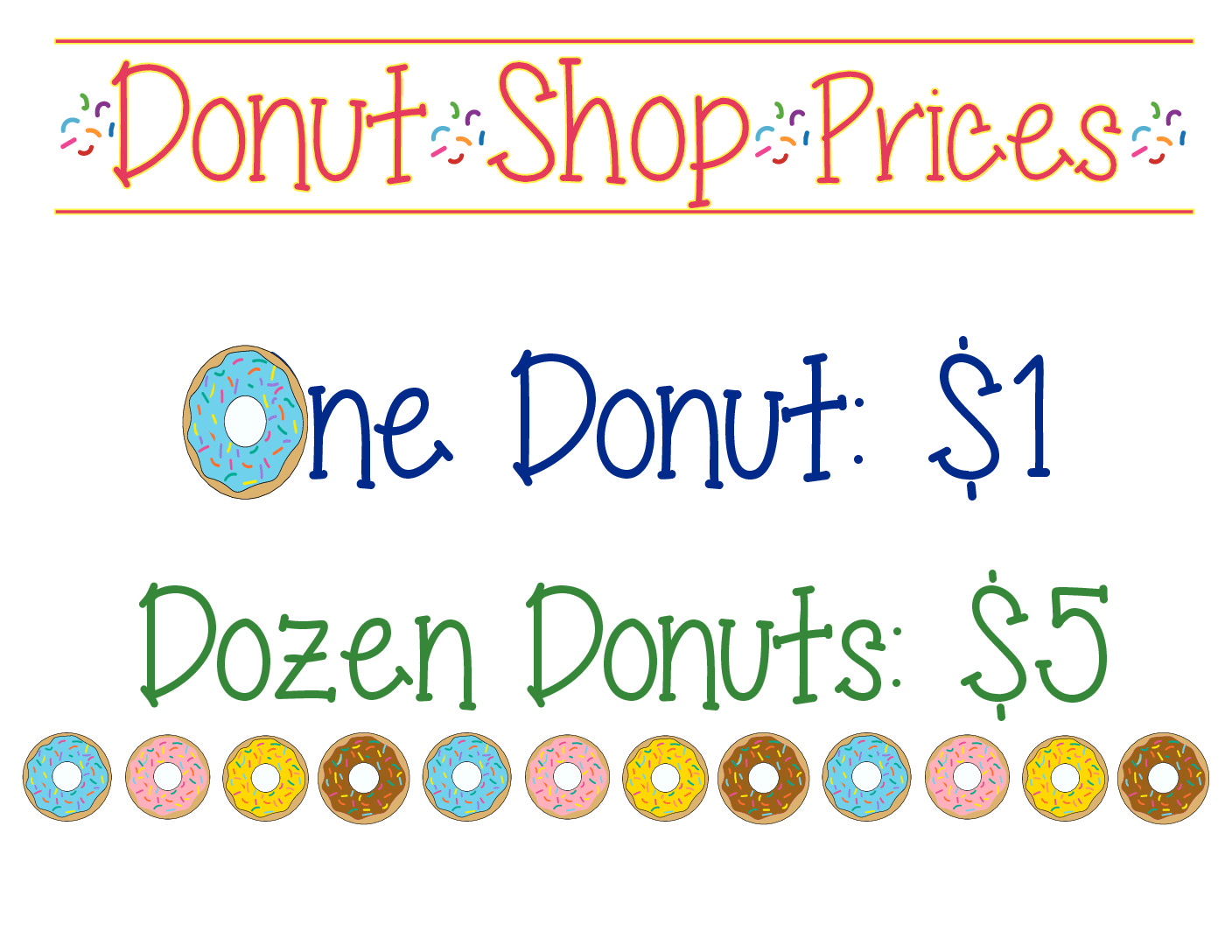 Preschool Dramatic Play Donut Shop Prices Sign by Mandy's Party Printables