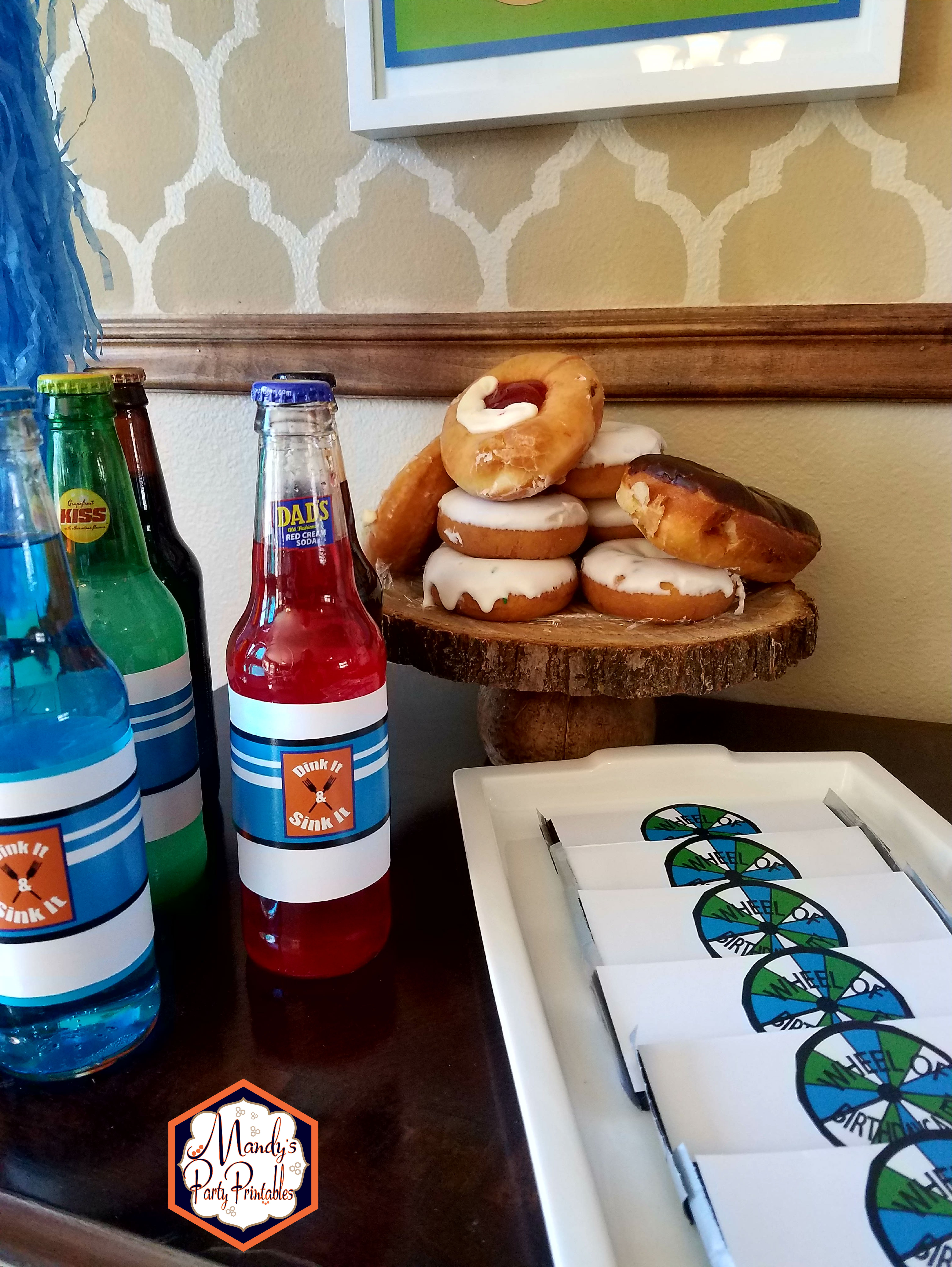 Doughnuts and Drinks from Good Mythical Morning Inspired Birthday Party via Mandy's Party Printables