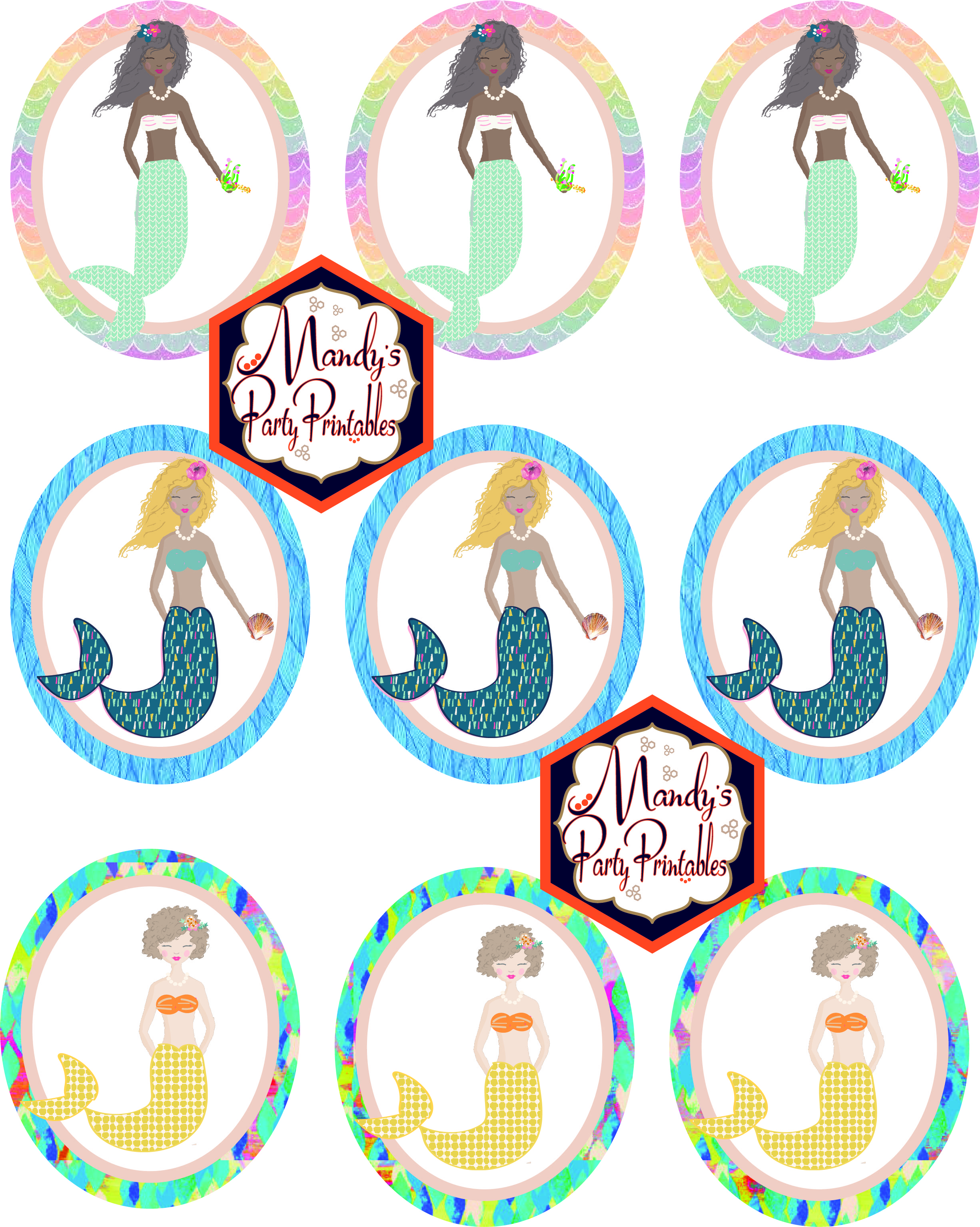Mermaid Cupcake Toppers_MPP Mandy's Party Printables