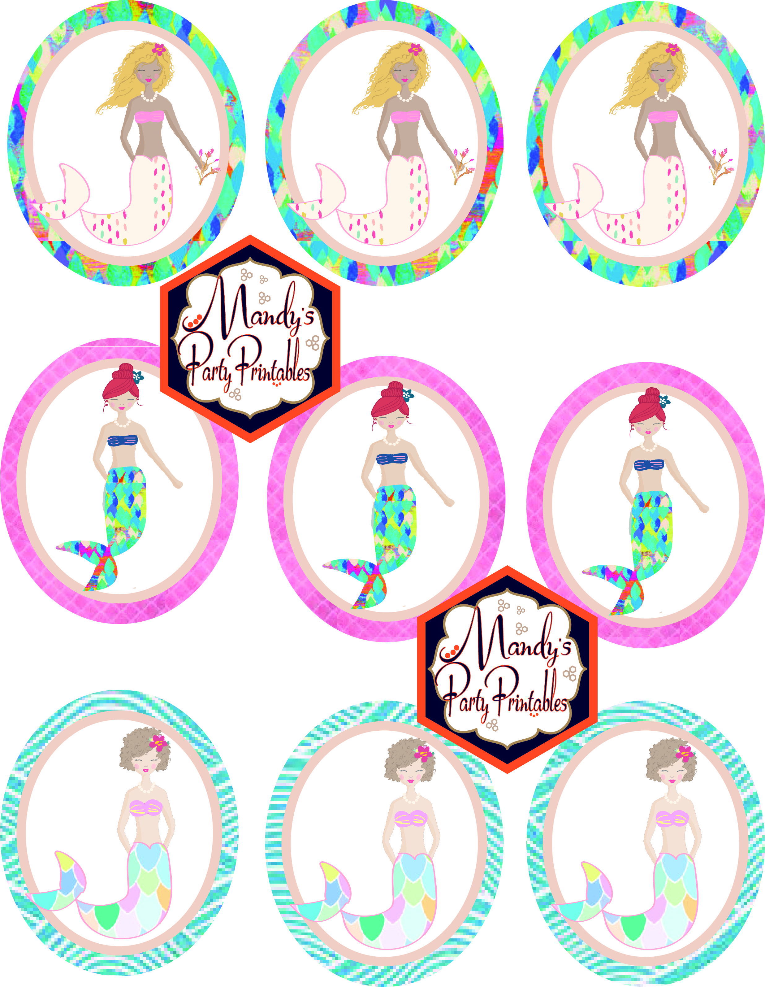 Free Mermaid Birthday Party Printables Mermaid Cupcake Toppers via Mandy's Party Printables