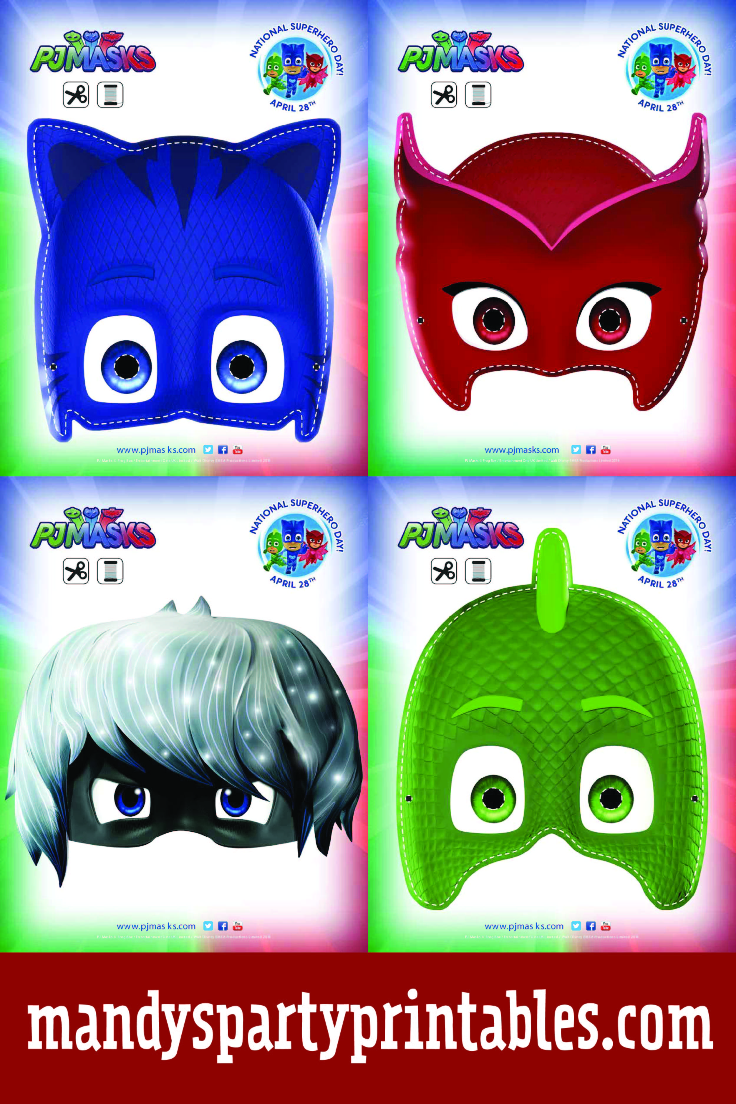 Printable PJ Masks Owlette, Gecko, Catboy, and Romeo Masks 