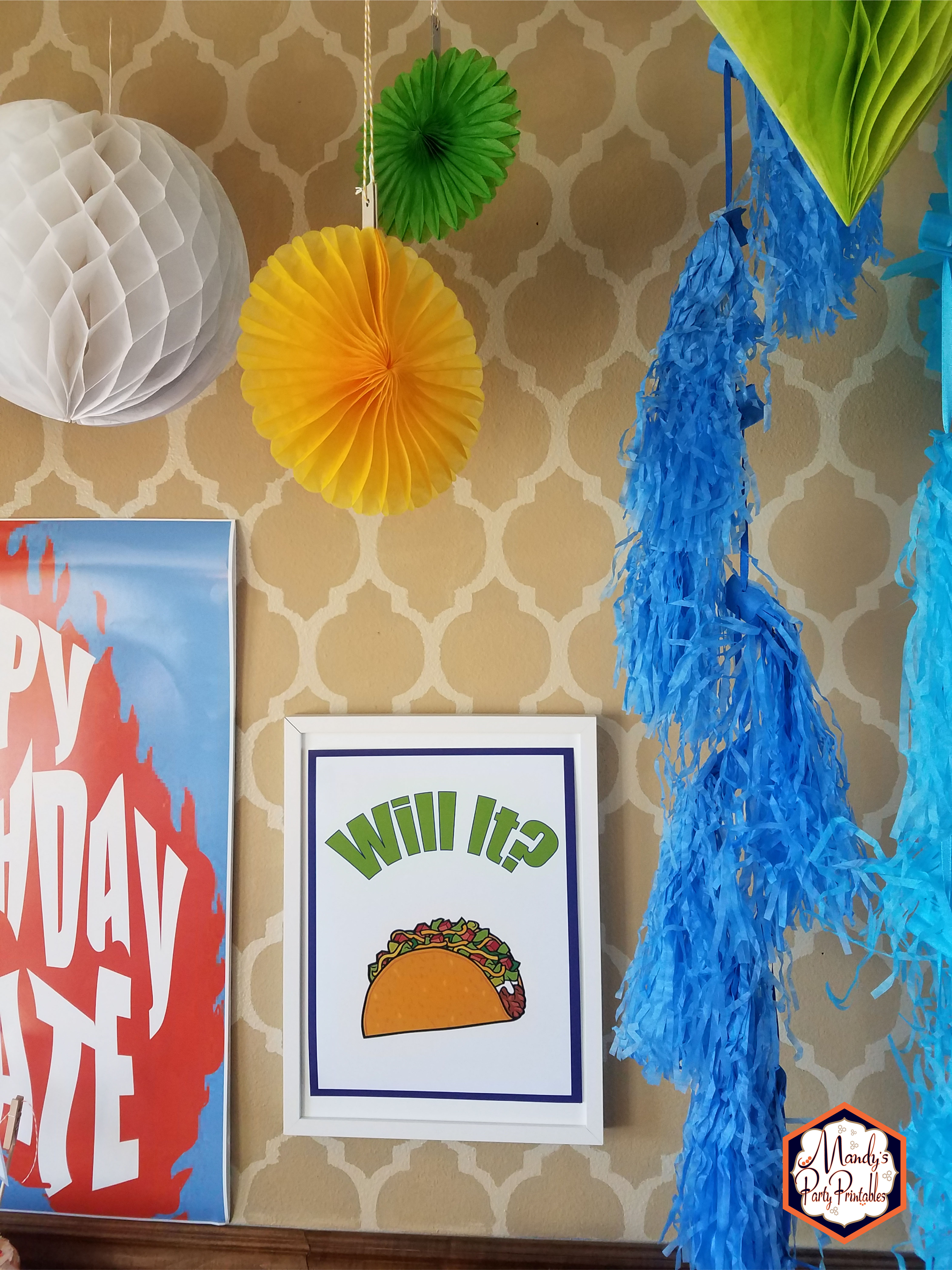 Will It Taco sign from Good Mythical Morning Inspired Birthday Party via Mandy's Party Printables