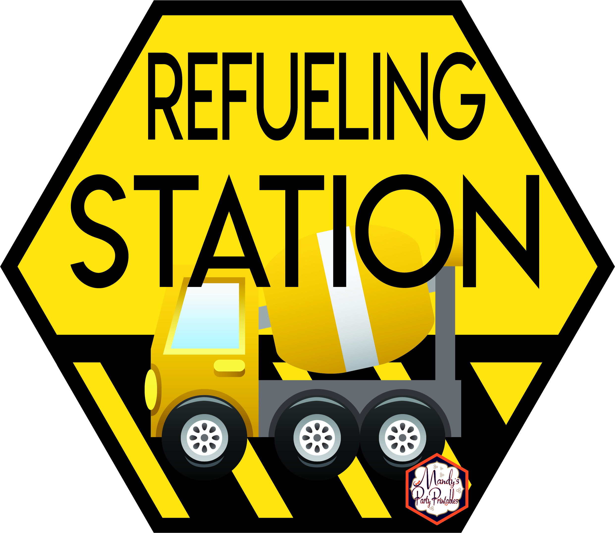 Refueling Station Sign from Construction Birthday Party Printables via Mandy's Party Printables
