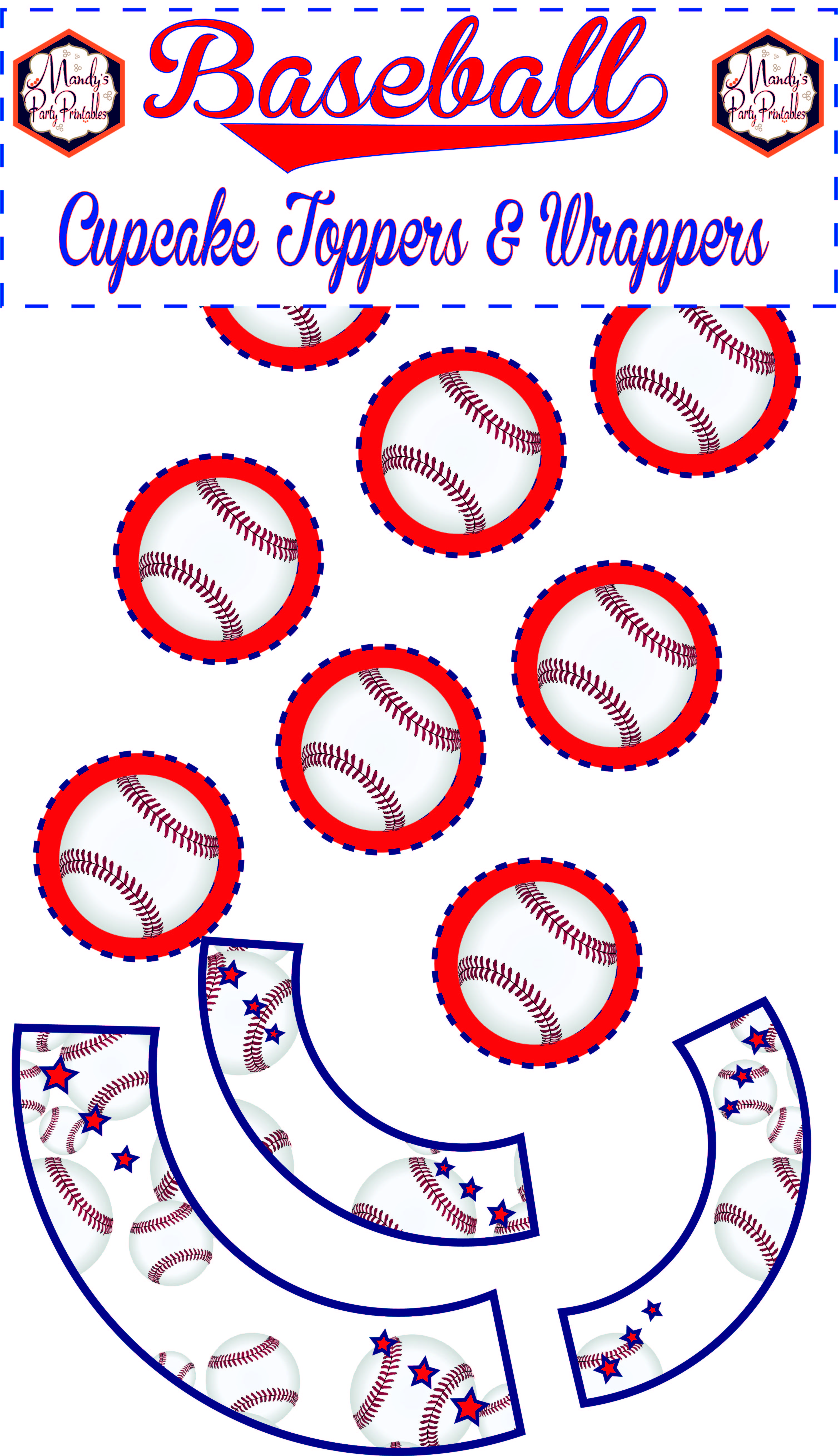 Free Baseball Cupcake Toppers & Wrappers via Mandy's Party Printables