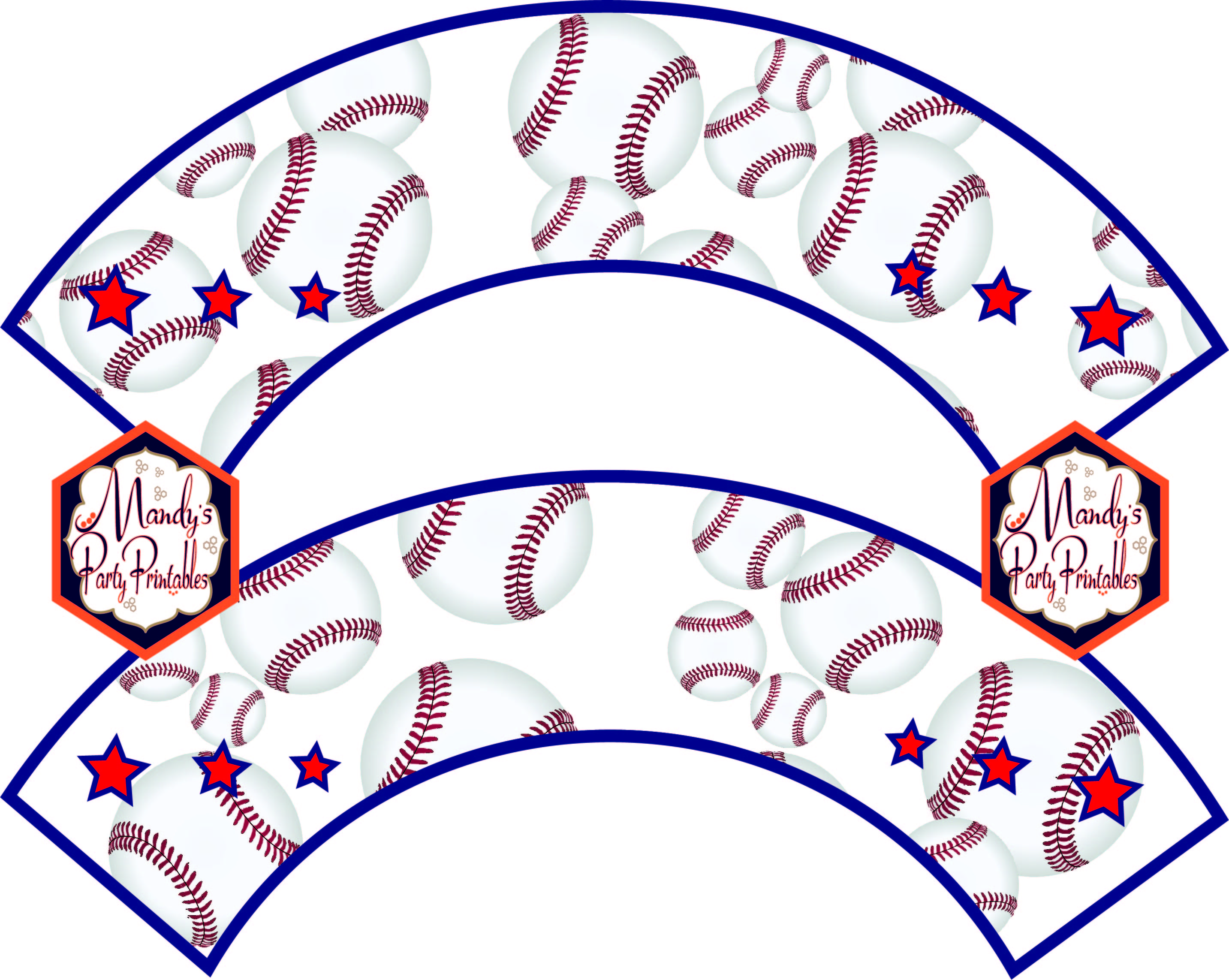 Cupcake Wrappers from the Free Baseball Printables via Mandy's Party Printables