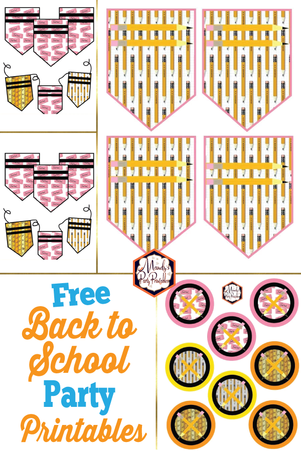Back to school party banner and cupcake toppers via Mandy's Party Printables