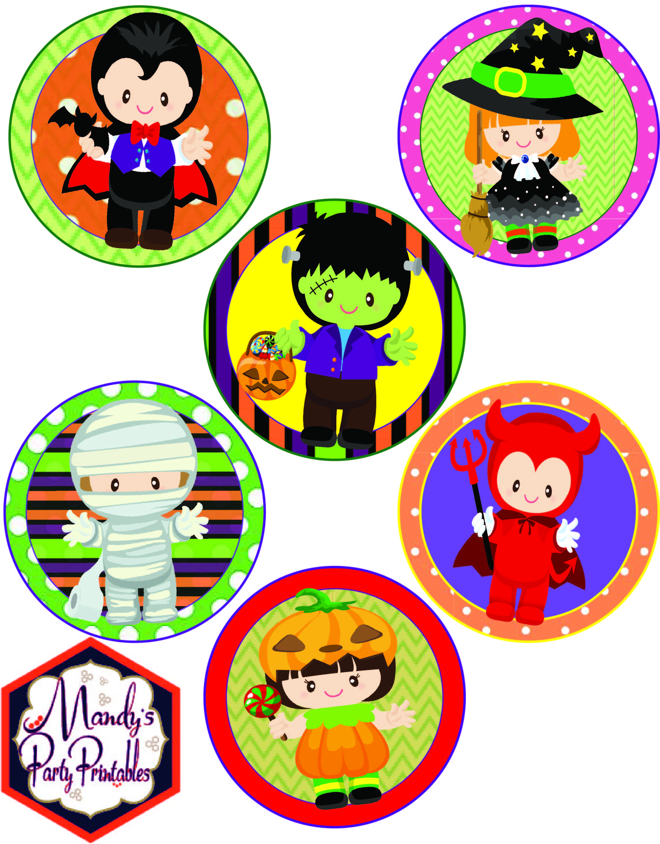 Cupcake Toppers from Halloween Costume Party Printables via Mandy's Party Printables