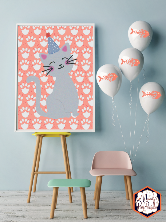 Kitten Welcome Sign from a Kitty Cat Birthday Party | Mandy's Party Printables | Kitten Birthday | Cat Birthday #kittenbirthday #catbirthday #girlspartyideas #pinkbirthday