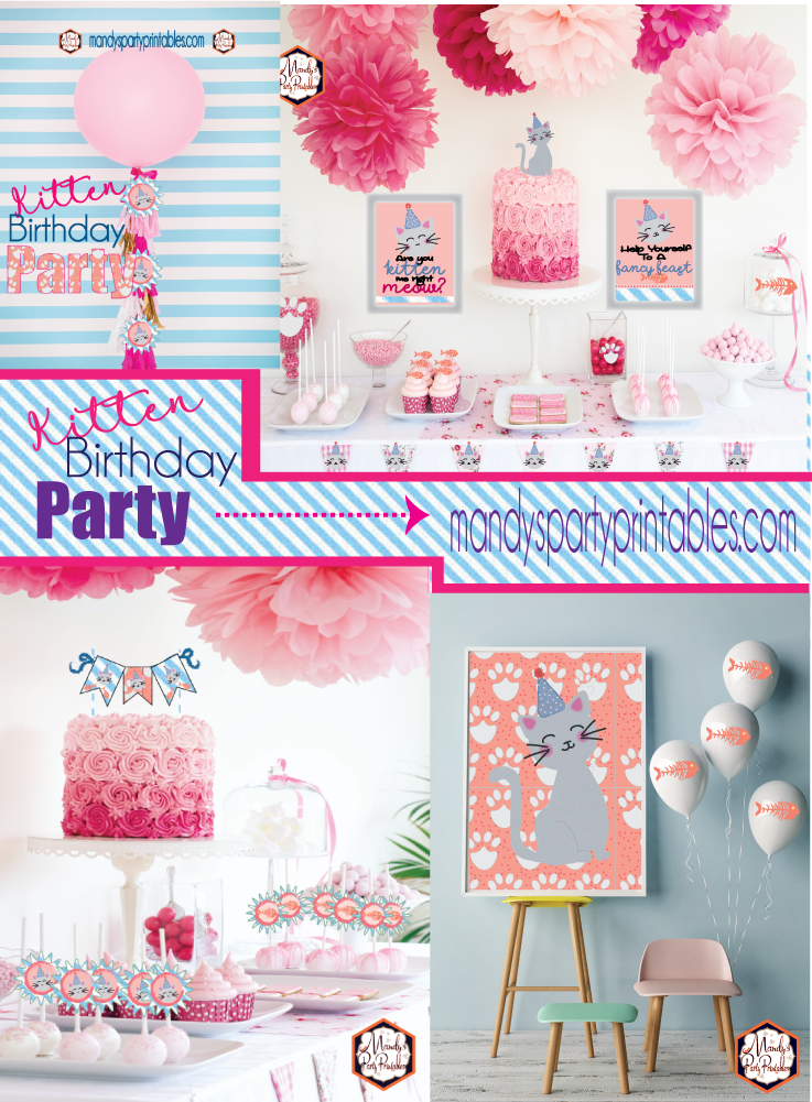 Cat Birthday Party | Kitten Birthday | Girls Party Ideas | Mandy's Party Printables