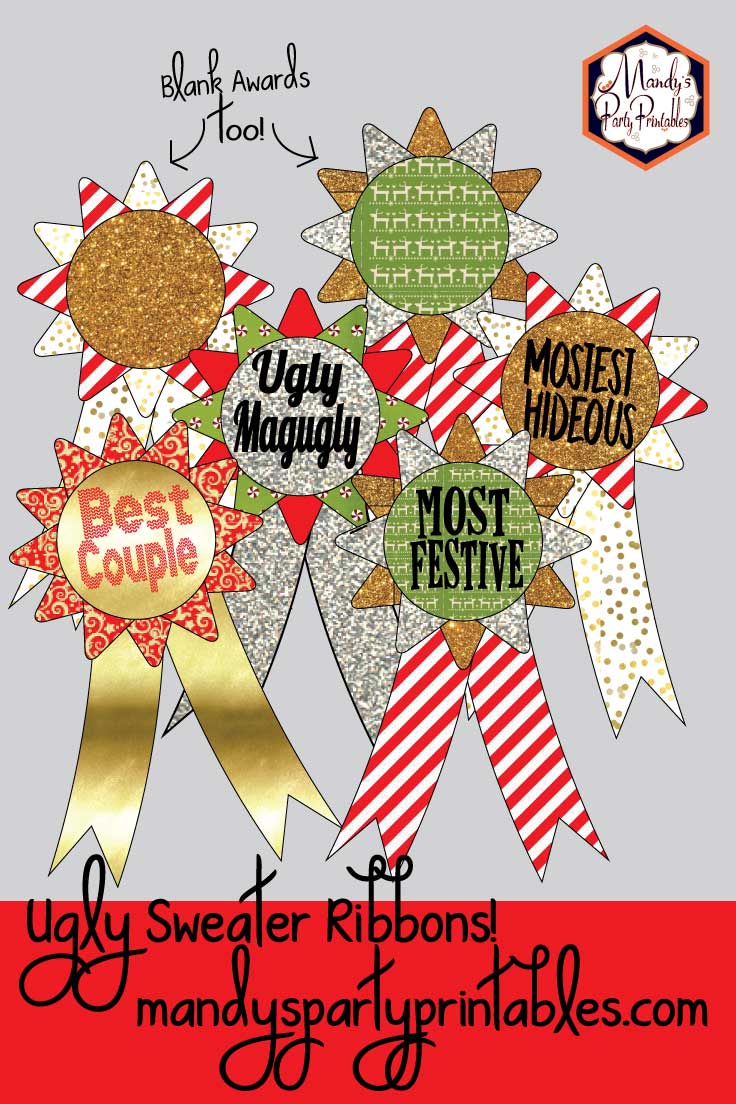 Award Ribbons from Ugly Sweater Christmas Party Printables via Mandy's Party Printables