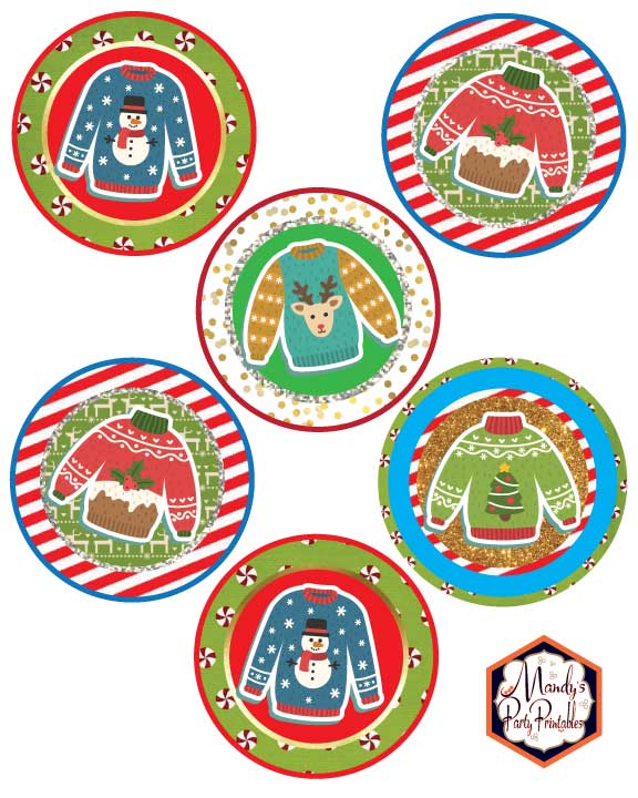 Cupcake Toppers from Ugly Sweater Christmas Party Printables via Mandy's Party Printables