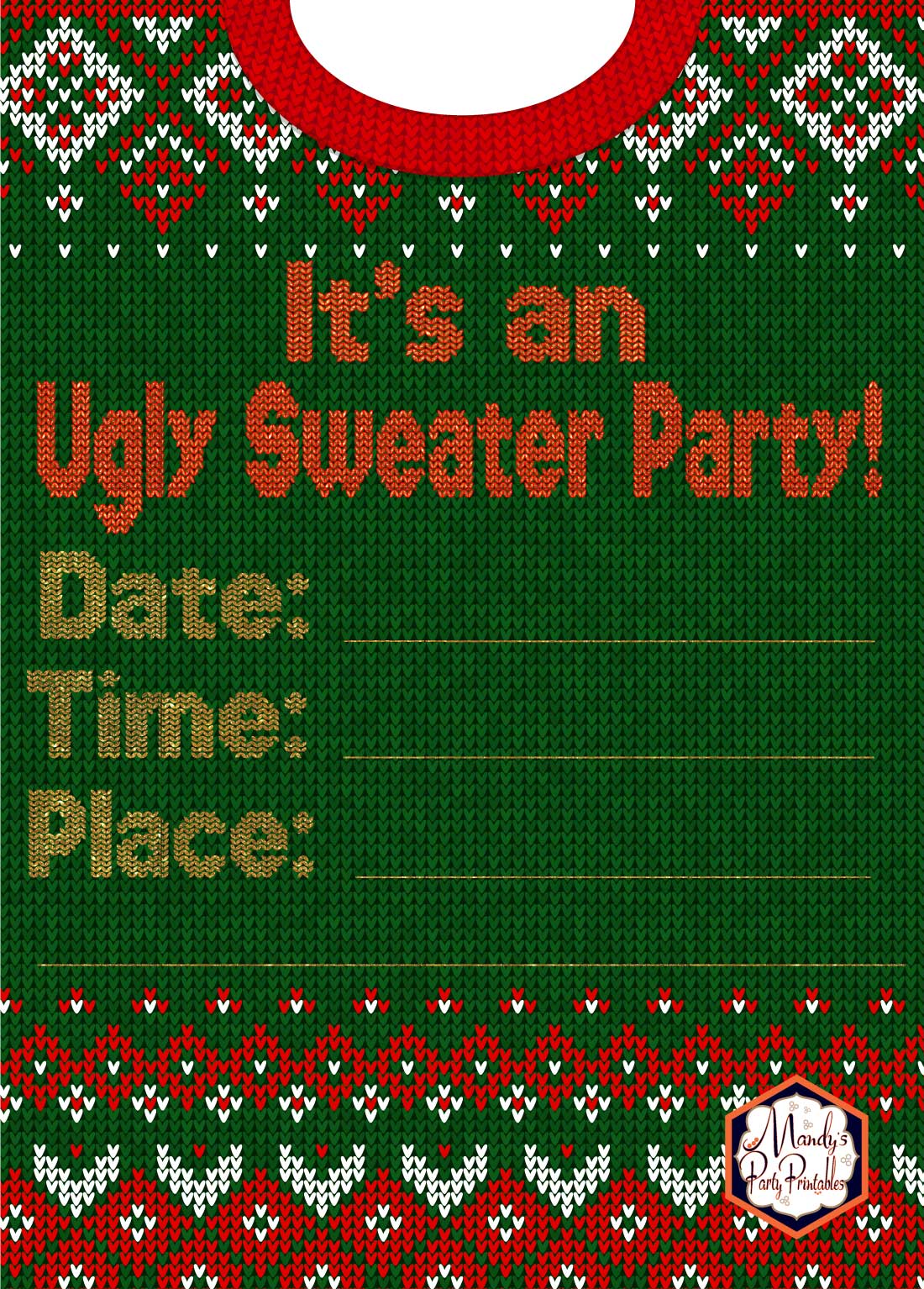 Invitation from Ugly Sweater Christmas Party Printables via Mandy's Party Printables