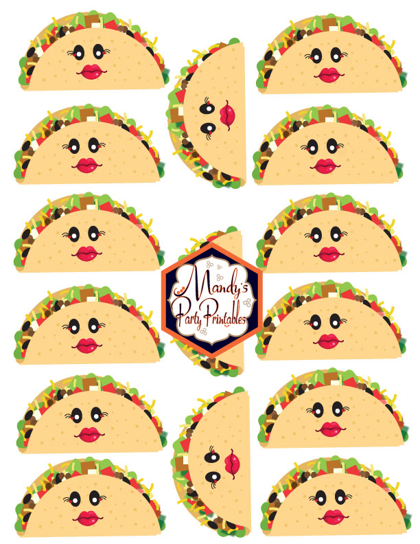 Taco Printables with Lips and Face from a Taco Bout Love Valentine Taco Party | Mandy's Party Printables #valentineparty #tacoparty #tacoboutlove #ilovetacos #MPP #fiesta