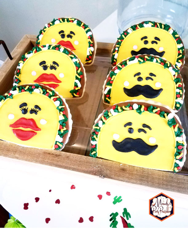 Taco Sugar Cookies from a Taco Bout Love Valentine Taco Party | Mandy's Party Printables #valentineparty #tacoparty #tacoboutlove #ilovetacos #MPP #fiesta
