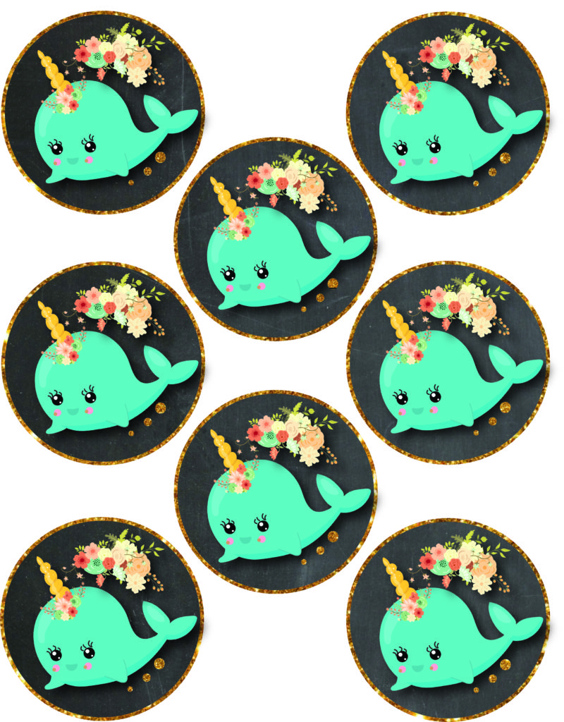 Narwhal cupcake toppers | Mandy's Party Printables | A Guide to Half-E Homemaking