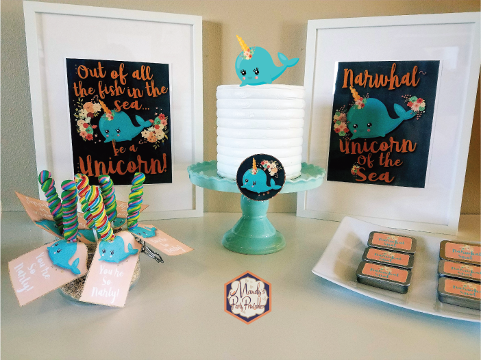 Narwhal birthday table with birthday party printables | Mandy's Party Printables | A Guide to Half-E Homemaking