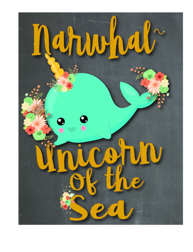Narwhal birthday party printable 8x10 sign "Narwhal-Unicorn of the Sea." | Mandy's Party Printables | A Guide to Half-E Homemaking