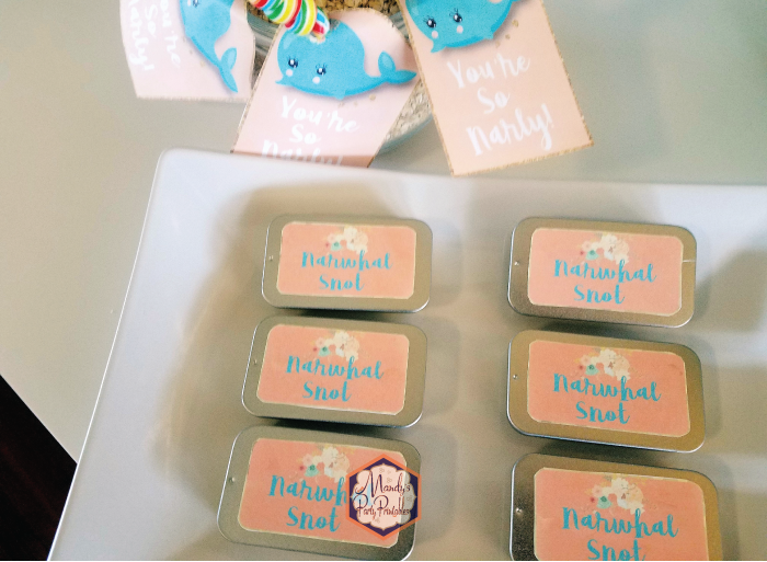Narwhal Snot Lip Gloss Favor Tins with Printable Tags | Mandy's Party Printables | A Guide to Half-E Homemaking