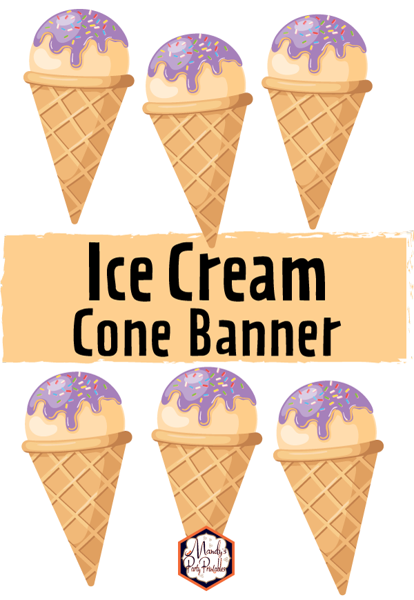 Orange sherbet free printable ice cream cone banner via Mandy's Party Printables