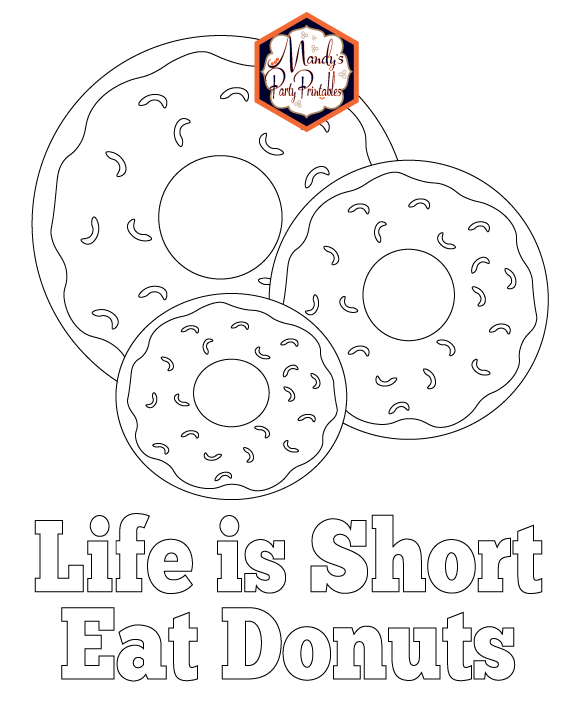 Donut Coloring Page | 8x10 free printable | Mandy's Party Printables