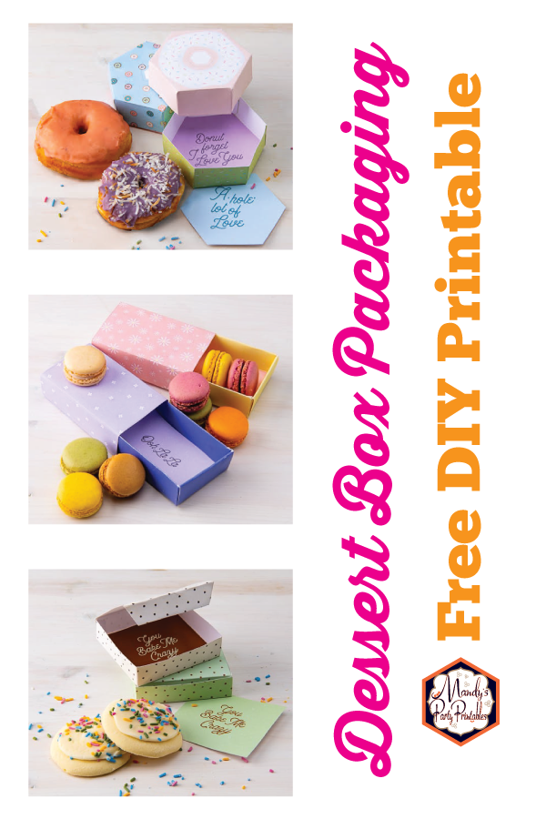 Collage of dessert box packaging printables | Mandy's Party Printables