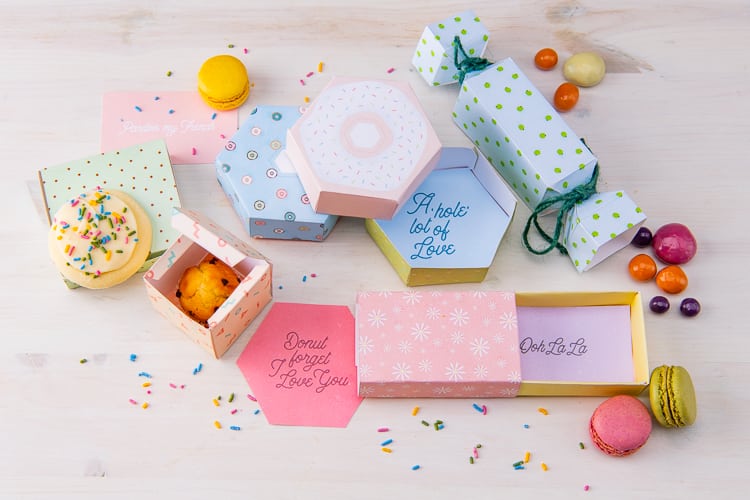 Collection of dessert box packaging diy printable from Mandy's Party Printables