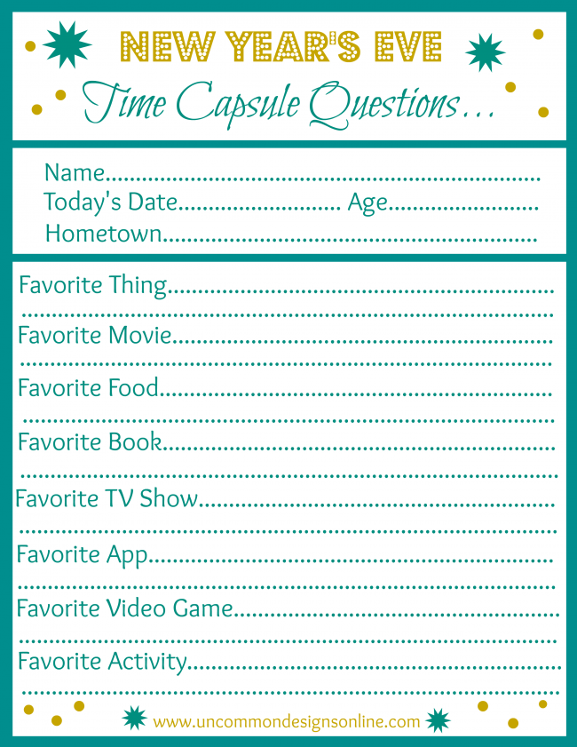 Free Printable Time Capsule Ideas | Mandy's Party Printables | New Year's Eve Activities