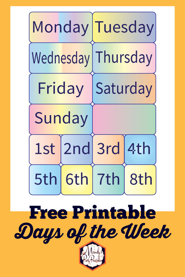 VIPKID Free Printable Days of the Week | ESL teacher | GoGoKid | Mandy's Party Printables