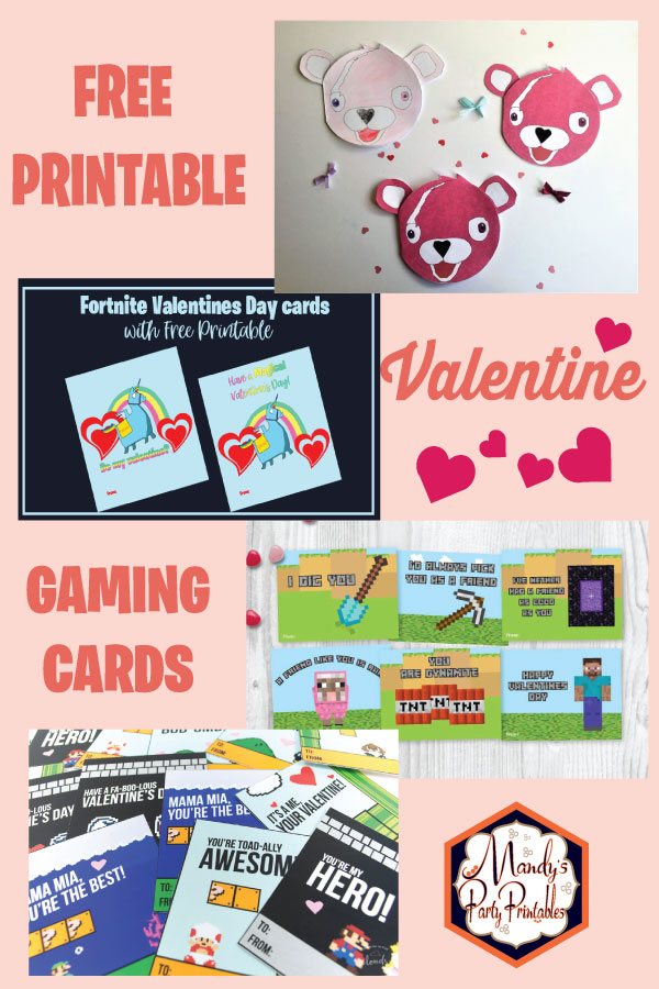 Free Printable Gaming Valentine Cards | Mandy's Party Printables | Fortnite Valentine | Minecraft Valentine | Super Mario Valentine