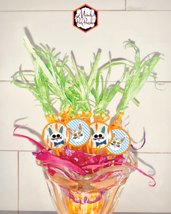 Free Easter Bunny Rabbit Printable Tags | Mandy's Party Printables | Bubble Carrots with Raffia