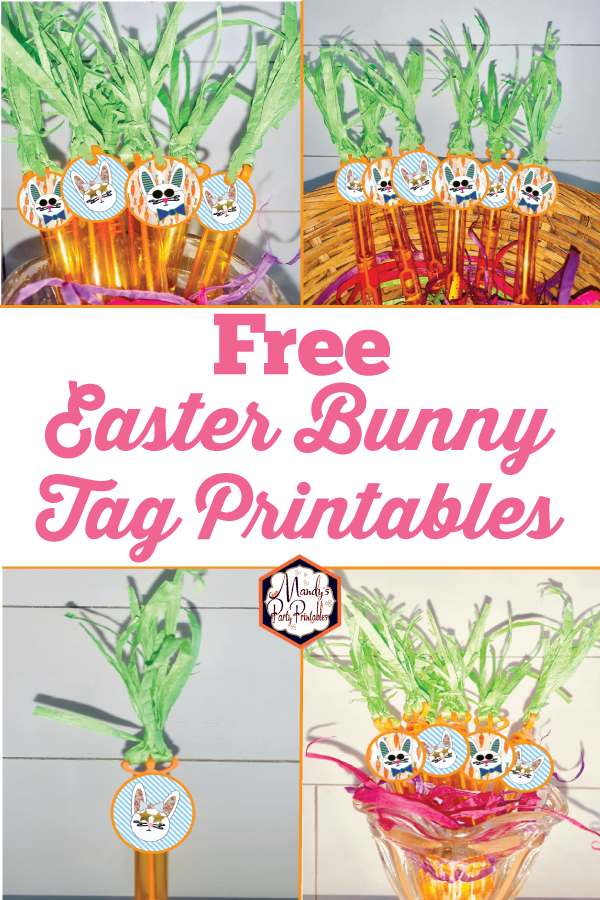 Free Easter Bunny Rabbit Printable Tags | Mandy's Party Printables | Bubble Carrots with Raffia