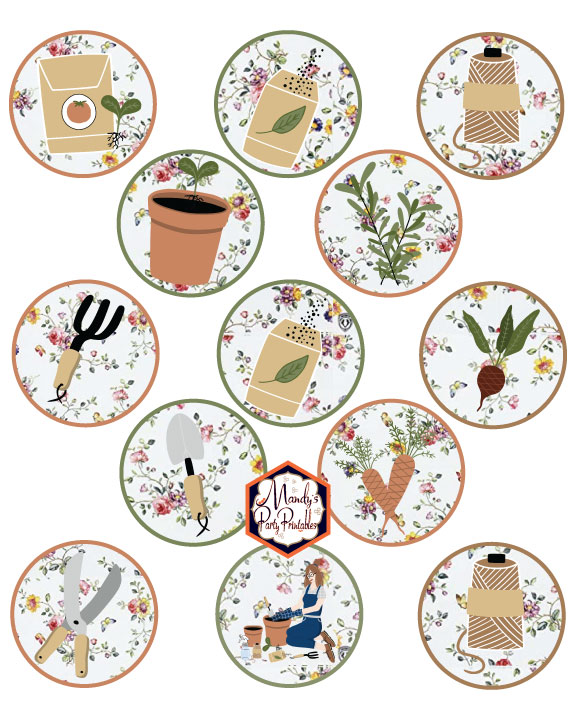 2-Inch Gardening Party Printable Cupacke Toppers | Mandy's Party Printables