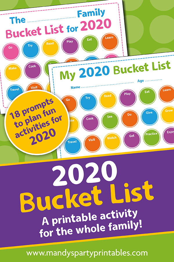 Ultimate 2020 Bucket List Printable Activity | Mandy's Party Printables