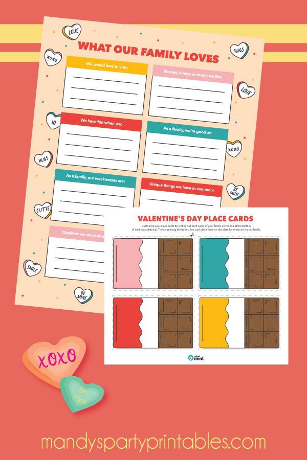Family Valentine's Day Traditions and Candy Bar Place Cards | Mandy's Party Printables