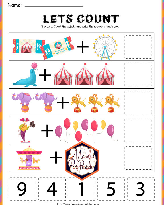 Let's Count Circus Preschool Worksheet | Mandy's Party Printables