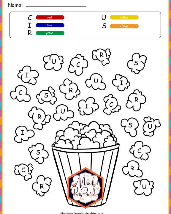 Popcorn coloring page | Mandy's Party Printables